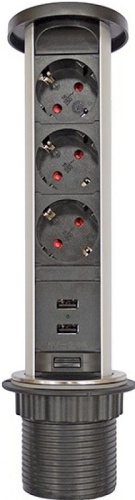 Розетка встраеваемая выдвижная механическая Mebax 105W 3-м.+2xUSB Ø60мм IP44 черный Mebax — купить по цене от  | ПрофБезопасность