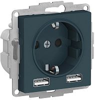 Розетка с заземлением +2xUSB тип A+A без рамки Systeme Electric AtlasDesign 1-м. изумруд