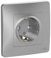 Розетка с заземлением с рамкой Systeme Electric Blanca 1-м. шторки алюминий