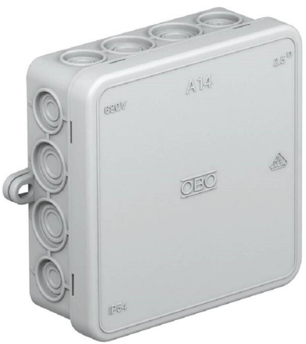 Коробка распределительная OBO Bettermann A14 100x100x40мм (14 сальников) IP55 серый (10шт)