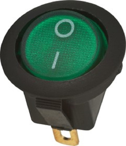 Выключатель клавишный круглый Rexant 250V 6А (3с) ON-OFF зеленый с подсветкой картинка