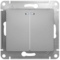 Выключатель с подсветкой без рамки Systeme Electric Glossa 2-кл. алюминий