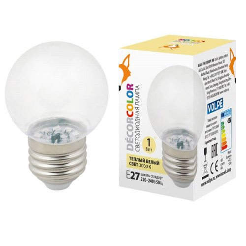 Лампа светодиодная Volpe LED-G45-1W/3000K/E27/CL/С G45 Шар 220В Е27 1Вт 3000K 45х82мм, Volpe, купить, цена, доставка, безопасность фото 2 Лампа светодиодная Volpe LED-G45-1W/3000K/E27/CL/С G45 Шар 220В Е27 1Вт 3000K 45х82мм Volpe — купить по цене от 100 ₽ | ПрофБезопасность фото 2