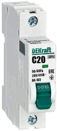 Выключатель автоматический DEKraft ВА-103 1п 20А C 6кА