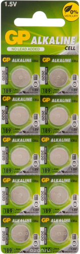 Элемент питания для часов GP AG10, LR54 (V10GA, LR1130, 189, 189A) 189FRA-2C10 (батарейка)