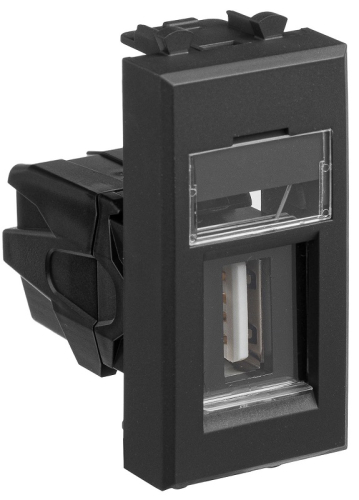 Розетка USB тип А модульная DKC Avanti 1-м. 1 мод. 3000мА черный матовый картинка