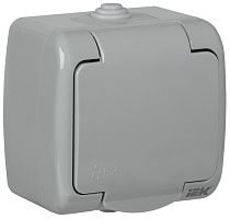 Розетка с заземлением накладная IEK Aquatic РСш12-2-А 1-м. крышка шторки IP54 серый