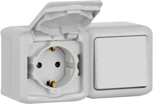 Блок накладной Legrand Quteo розетка 1-м.+выключатель 1-кл. IP44 серый Legrand — купить по цене от 963 ₽ | ПрофБезопасность