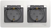 Розетка с заземлением с рамкой Systeme Electric Glossa 2-м. крышка шторки IP44 белый