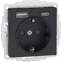 Розетка с заземлением +2xUSB тип A+C без рамки Systeme Electric AtlasDesign 1-м. карбон