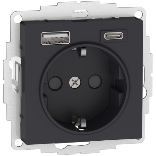 Розетка с заземлением +2xUSB тип A+C без рамки Systeme Electric AtlasDesign 1-м. карбон
