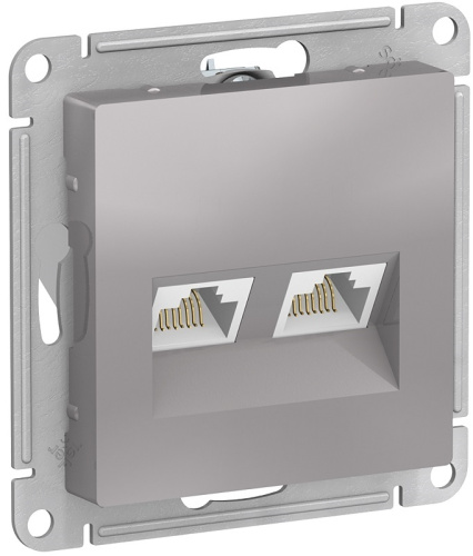 Розетка компьютерная без рамки Systeme Electric AtlasDesign 2-м. RJ45+RJ45 5e алюминий