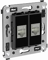 Розетка компьютерная экранированная без рамки DKC Avanti 2-м. RJ45+RJ45 6е черный квадрат