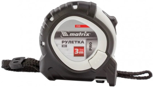 Рулетка 3 м x 16 мм Matrix PRO Neon 3 fixations, обрезиненный корпус