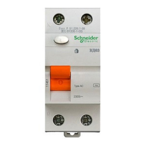 Выключатель дифференциального тока УЗО Schneider Electric Домовой 2п 16А 10мА 4,5кА тип AC фото 2
