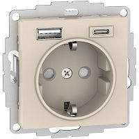 Розетка с заземлением +2xUSB тип A+C без рамки Systeme Electric AtlasDesign 1-м. бежевый