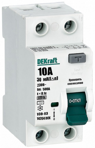 Выключатель дифференциального тока УЗО DeKraft УЗО-03 2п 10А 30мА 6,0кА тип A картинка