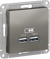 Розетка USB тип A+A без рамки Systeme Electric AtlasDesign 2-м. 2100мА сталь