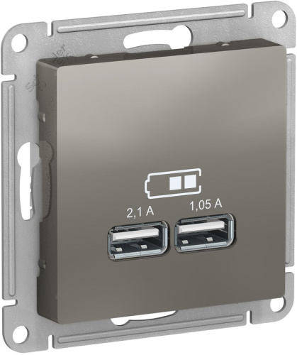 Розетка USB тип A+A без рамки Systeme Electric AtlasDesign 2-м. 2100мА сталь