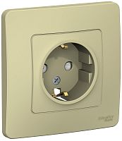 Розетка с заземлением с рамкой Systeme Electric Blanca 1-м. шторки бежевый