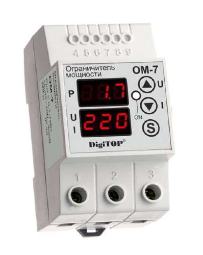 Ограничитель мощности однофазный цифровой на DIN-рейку DigiTOP OM-7 0,1-7кВт 50-400В