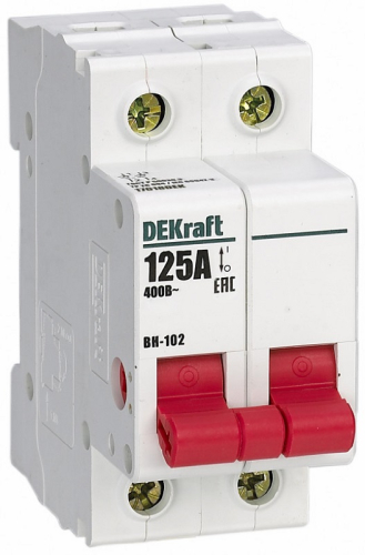Выключатель нагрузки (мини-рубильник) DeKraft ВН-102 2п 125А тип AC картинка