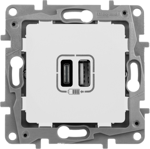 Розетка USB тип А+С без рамки Legrand Etika 2-м. 3000мА белый