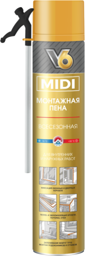 Пена монтажная бытовая V6 MIDI всесезонная 510 гр (1/12)