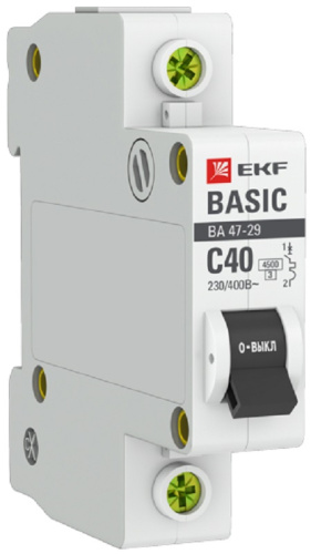 Выключатель автоматический EKF Basic ВА47-29 1п 40А C 4.5кА