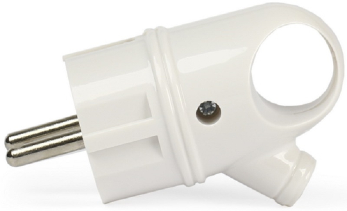 Вилка электрическая с заземлением угловая с кольцом Smartbuy 16А белый картинка