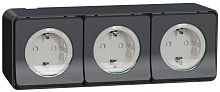 Розетка накладная с заземлением Schneider Electric Mureva Styl 3-м. крышка шторки IP55 антрацит