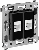 Розетка телефонная без рамки DKC Avanti 2-м. RJ12+RJ12 черный квадрат