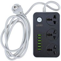 Сетевой фильтр с заземлением Ldnio SC3604 3х2.0м 3гн EU_UK_US+6USB тип A черный