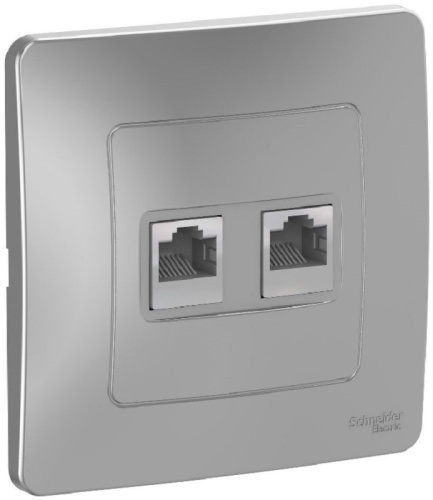 Розетка компьютерная с рамкой Systeme Electric Blanca 2-м. RJ45+RJ45 5e алюминий