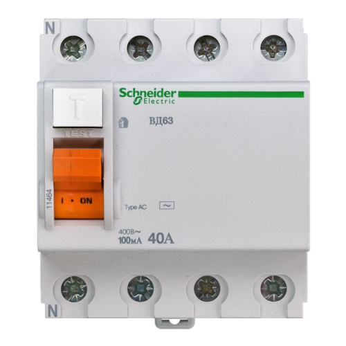 Выключатель дифференциального тока УЗО Schneider Electric Домовой 4п 40А 100мА 4,5кА тип AC фото 2