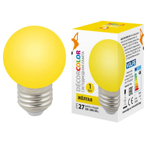Лампа светодиодная Volpe Шар LED-G45-1W/YELLOW/E27/CL/С 1Вт Е27 220В Желтая Volpe — купить по цене от 115 ₽ | ПрофБезопасность