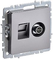 Розетка RJ45+TV Оконечная без рамки IEK Brite РТВ/РК12-БрС 2-м. сталь
