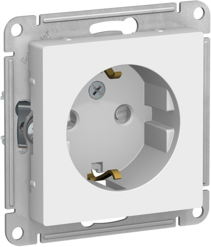 Розетка с заземлением без рамки Systeme Electric AtlasDesign 1-м. шторки белый