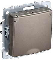 Розетка с заземлением без рамки IEK Brite РСбш10-3-44-БрШ 1-м. крышка шторки IP44 шампань