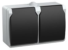 Розетка с заземлением накладная IEK Форс РСб22-3-ФСр 2-м. крышка шторки IP54 серый