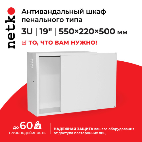 Антивандальный Шкаф 19″ Netko 3U пенального типа (550x220x500) направляющие, замок, серый  Netko — купить по цене от 10&nbsp;900 ₽ | ПрофБезопасность