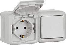 Блок накладной Legrand Quteo розетка 1-м.+выключатель 1-кл. IP44 серый
