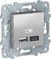 Розетка USB тип A+С без рамки Schneider Electric Unica New 2-м. 2400мА алюминий Schneider Electric — купить по цене от 6&nbsp;418 ₽ | ПрофБезопасность