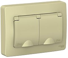 Розетка с заземлением Systeme Electric Blanca 1-м. 2-мод. крышка шторки IP44 бежевый