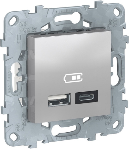 Розетка USB тип A+С без рамки Schneider Electric Unica New 2-м. 2400мА алюминий, Schneider Electric, купить, цена, доставка, безопасность Розетка USB тип A+С без рамки Schneider Electric Unica New 2-м. 2400мА алюминий Schneider Electric — купить по цене от 6 418 ₽ | ПрофБезопасность