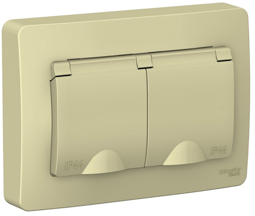 Розетка с заземлением Systeme Electric Blanca 1-м. 2-мод. крышка шторки IP44 бежевый