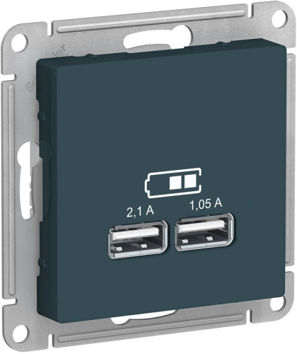 Розетка USB тип A+A без рамки Systeme Electric AtlasDesign 2-м. 2100мА изумруд
