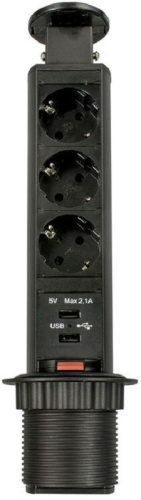 Розетка встраиваемая выдвижная механическая GTV 3-м.+2xUSB Ø60мм черный GTV — купить по цене от 4&nbsp;900 ₽ | ПрофБезопасность