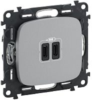 Розетка USB тип C+C без рамки Legrand Valena Allure 2-м. 3000мА алюминий