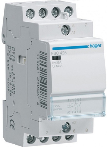 Контактор модульный Hager ES 2п 4НО 25А 230В AC1